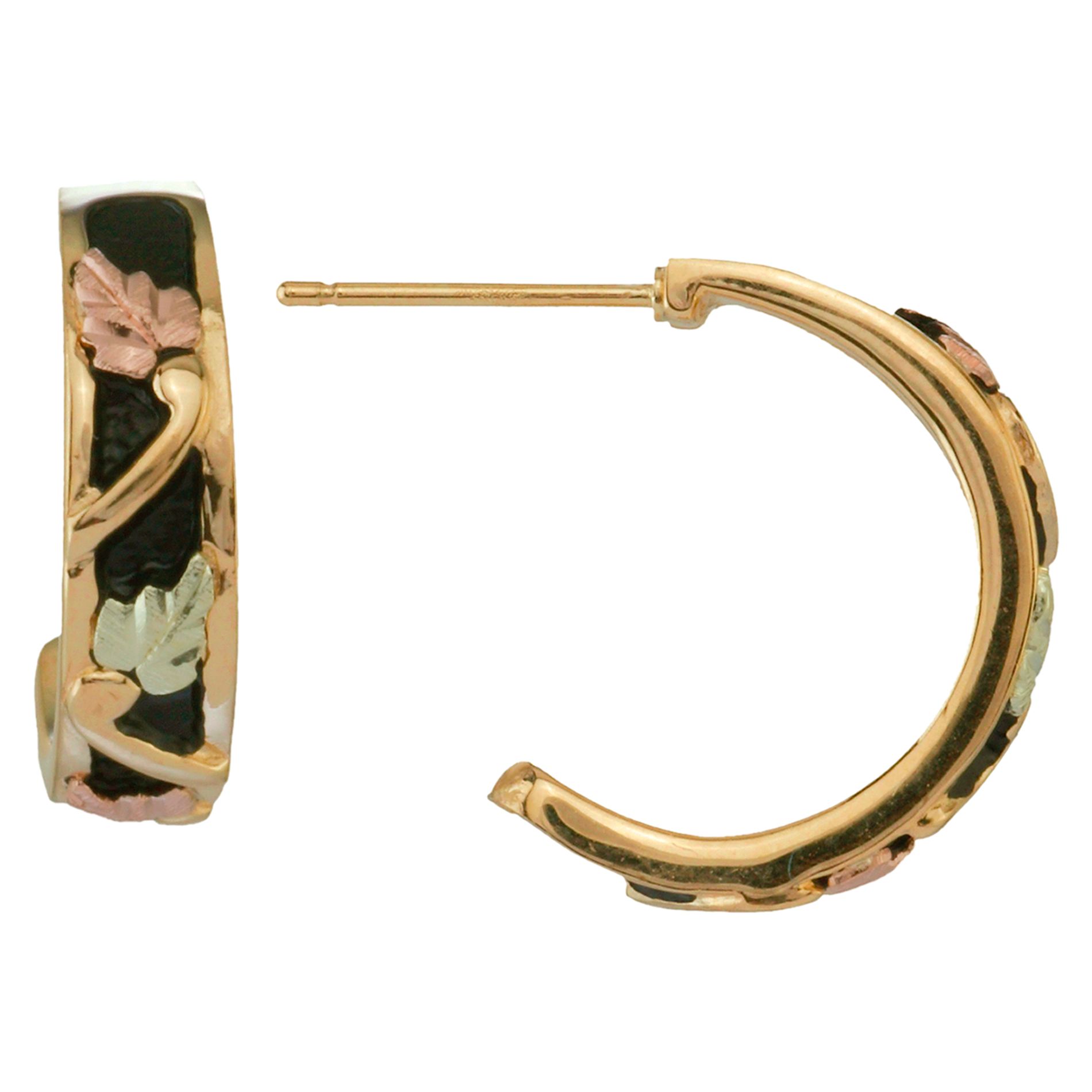 Black Hills Gold Tricolor 10K Antiqued Hoop Earrings - Jewelry - Earrings