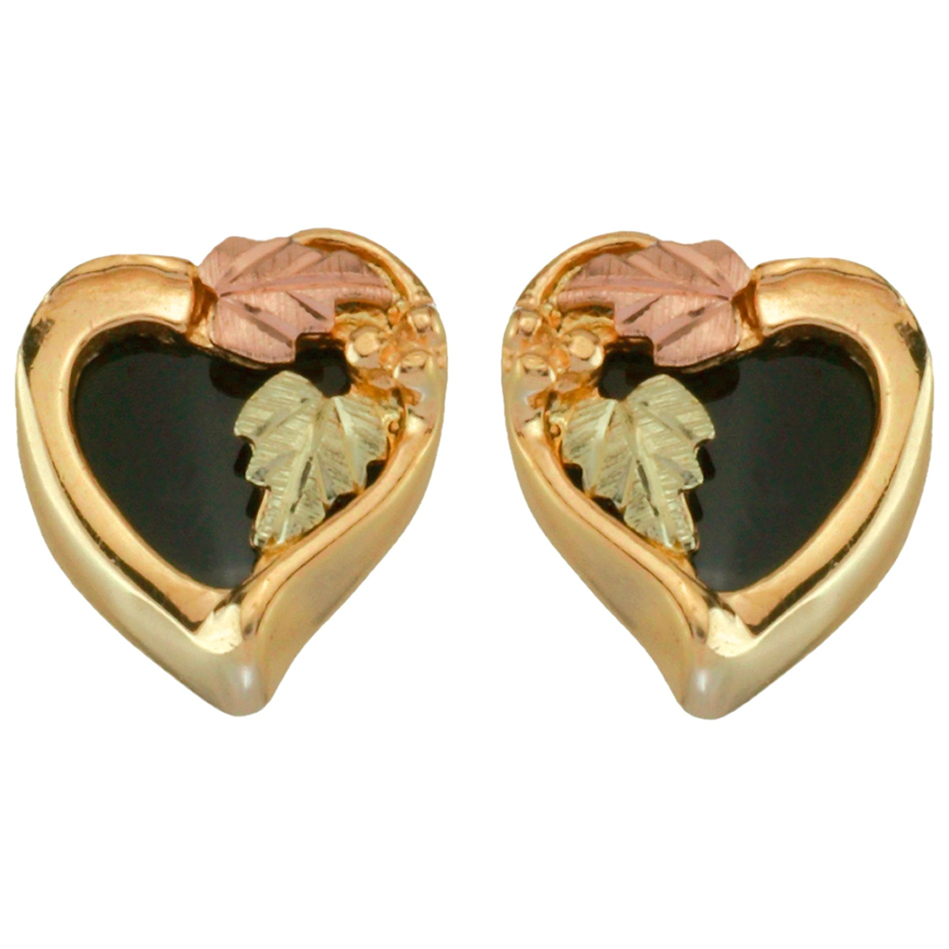 Black Hills Gold Tricolor 10K Onyx Heart Earrings
