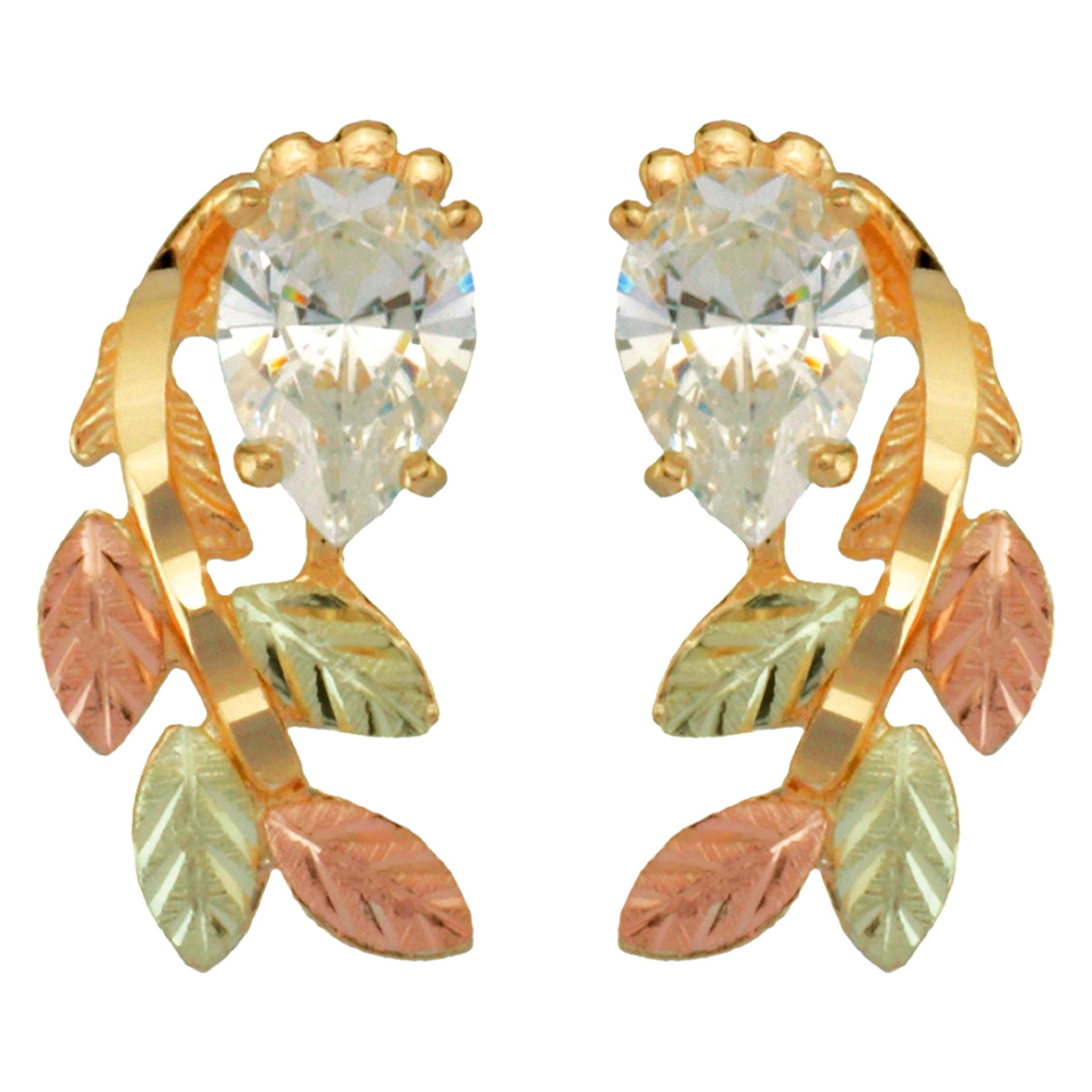 Black Hills Gold Tricolor 10K Cubic Zirconia Earrings