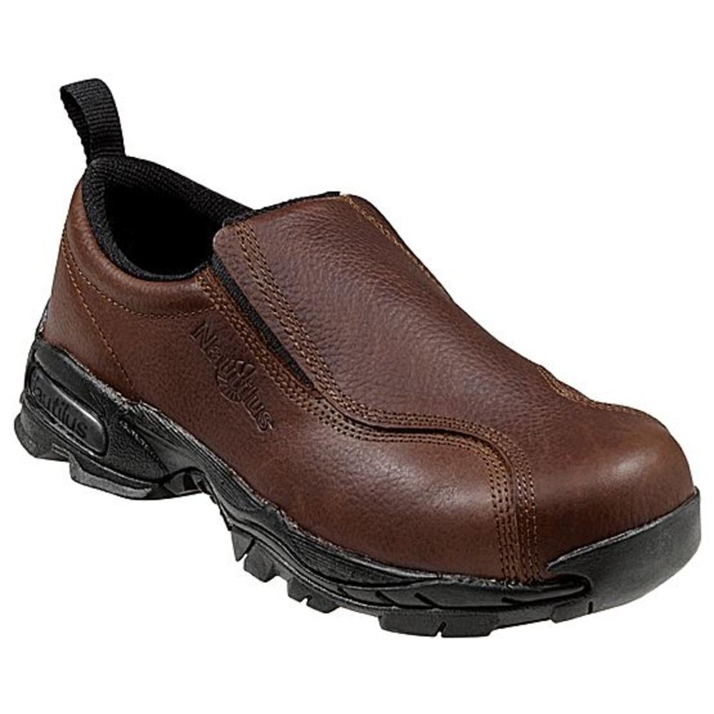 Nautilus Safety Footwear Men's N1620 Shoes Steel Toe Leather Moc Slip-On Brown - Wide Widths Available