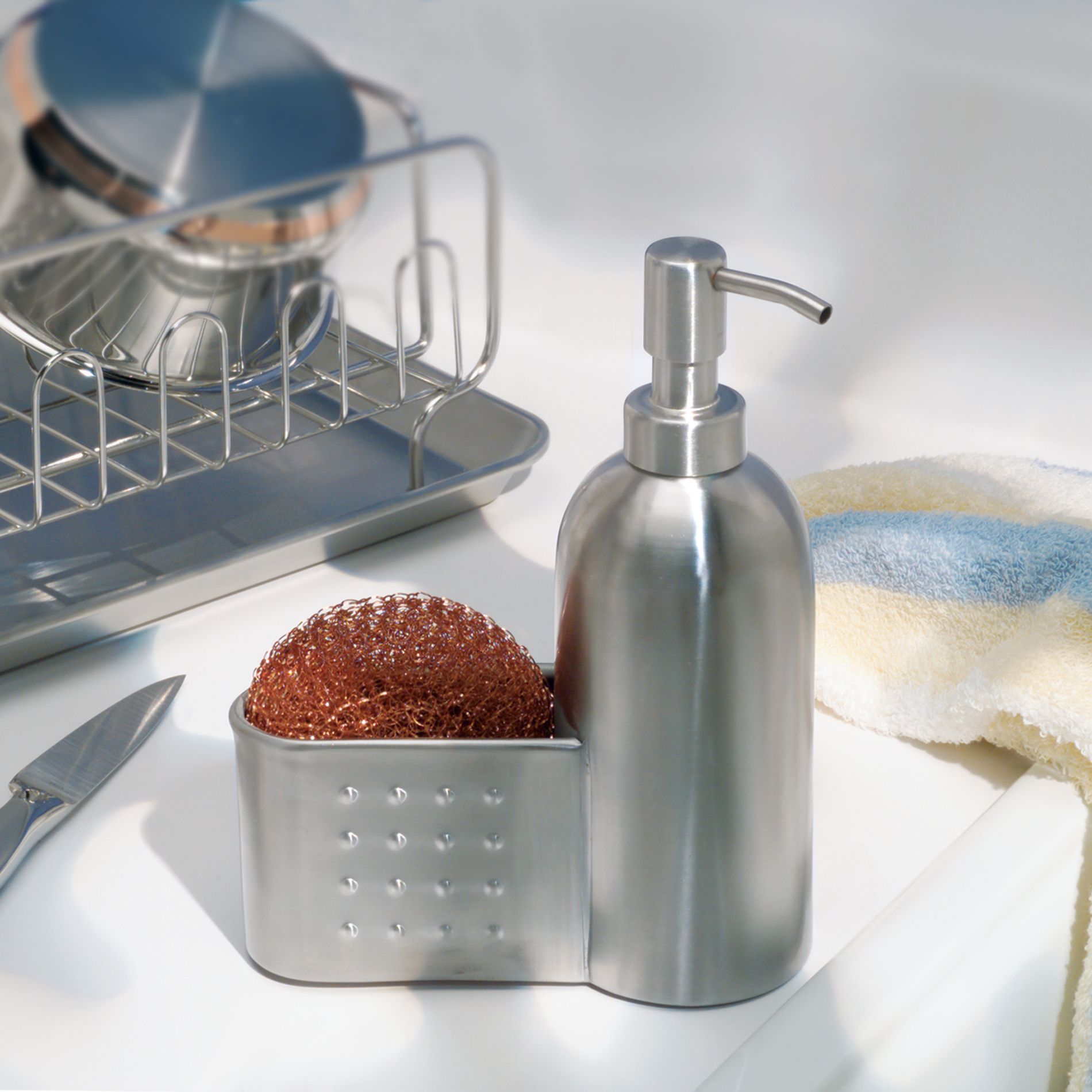 Inter Design Brushed Stainless Steel Soap and Scrub Caddy
