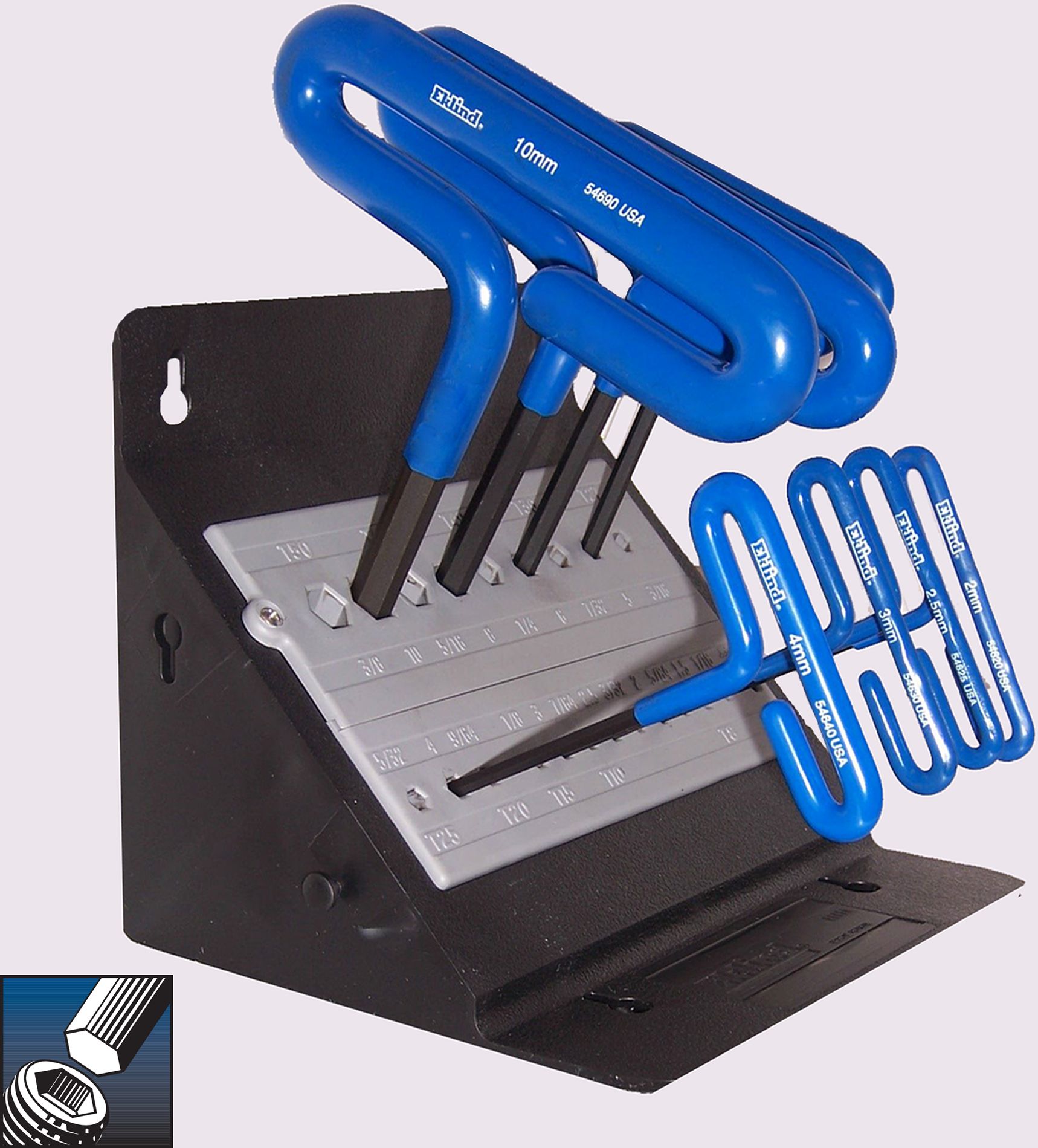 Eklind&#174 Cushion Grip Hex T-Key Set, 6 inch Series, 8 keys: 2 to 10 MM & Stand