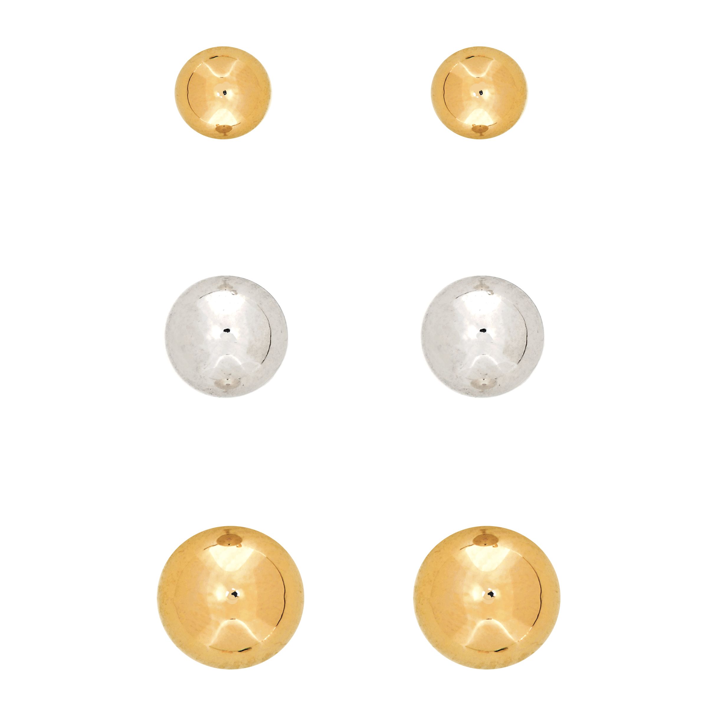 1MM, 4MM and 5MM Ball Stud Earring Set. 10K Yellow and White Gold
