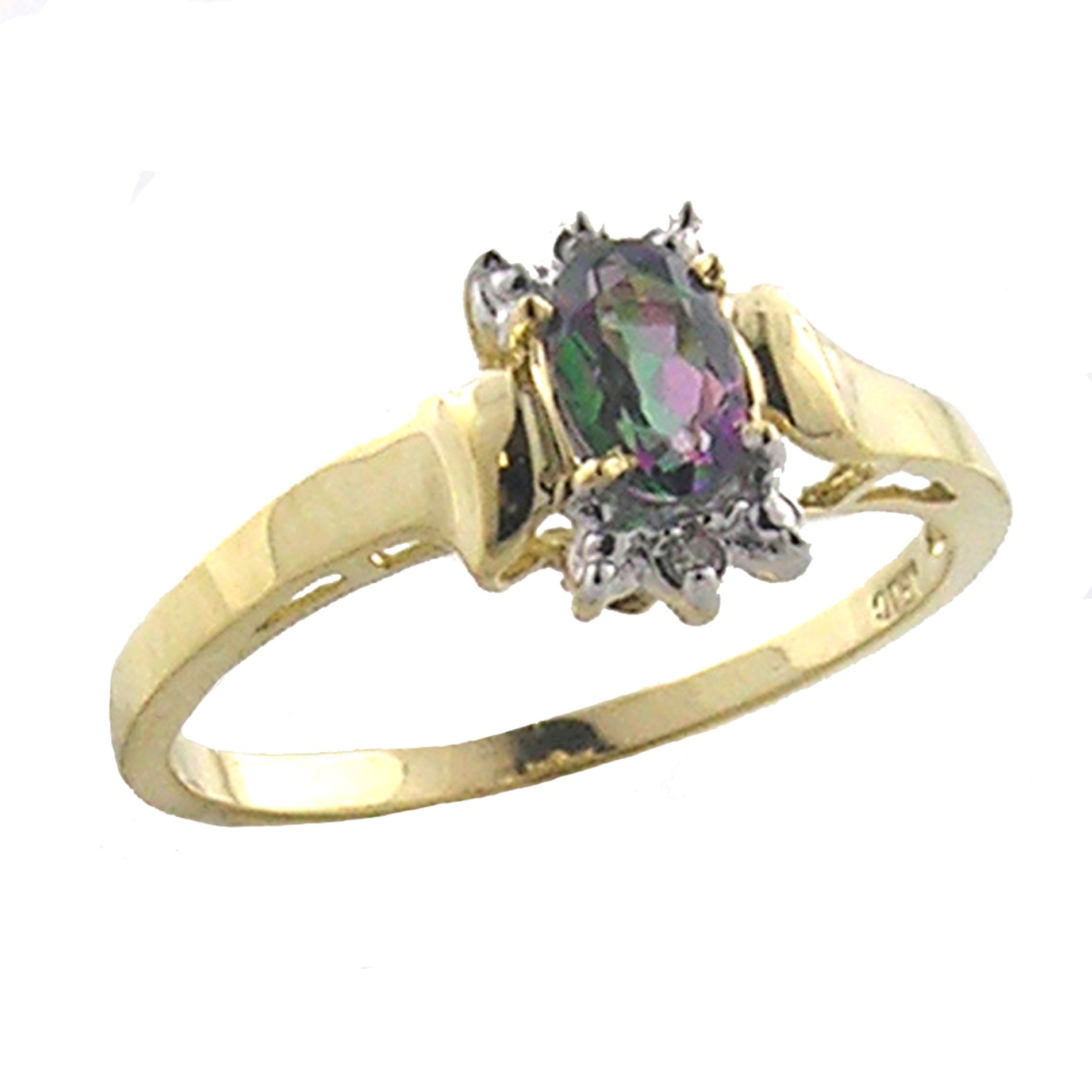 Mystic Topaz Oval Ring with Diamond Accent Accent. 10k Yellow Gold