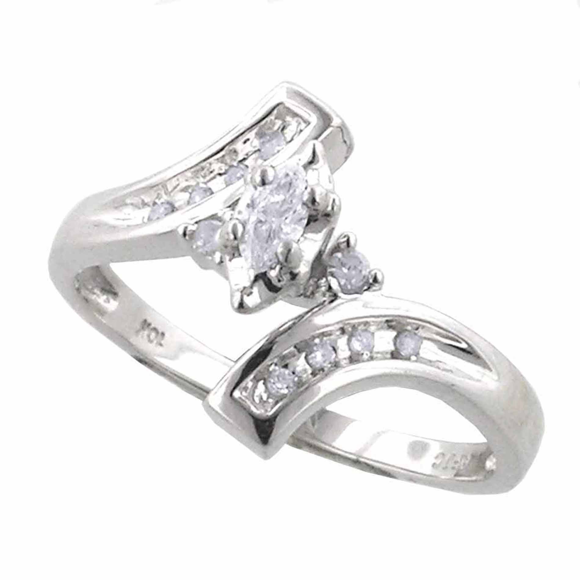 10k White Gold and Diamond Accent Swirl Engagement Ring