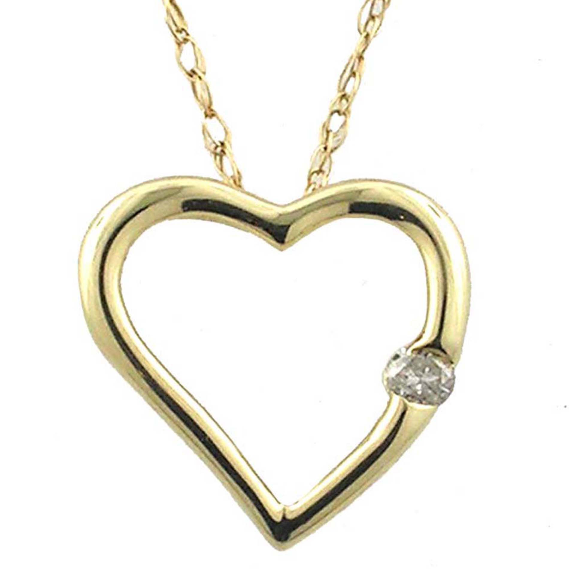 Diamond Accent Heart Pendant. 10k Yellow Gold