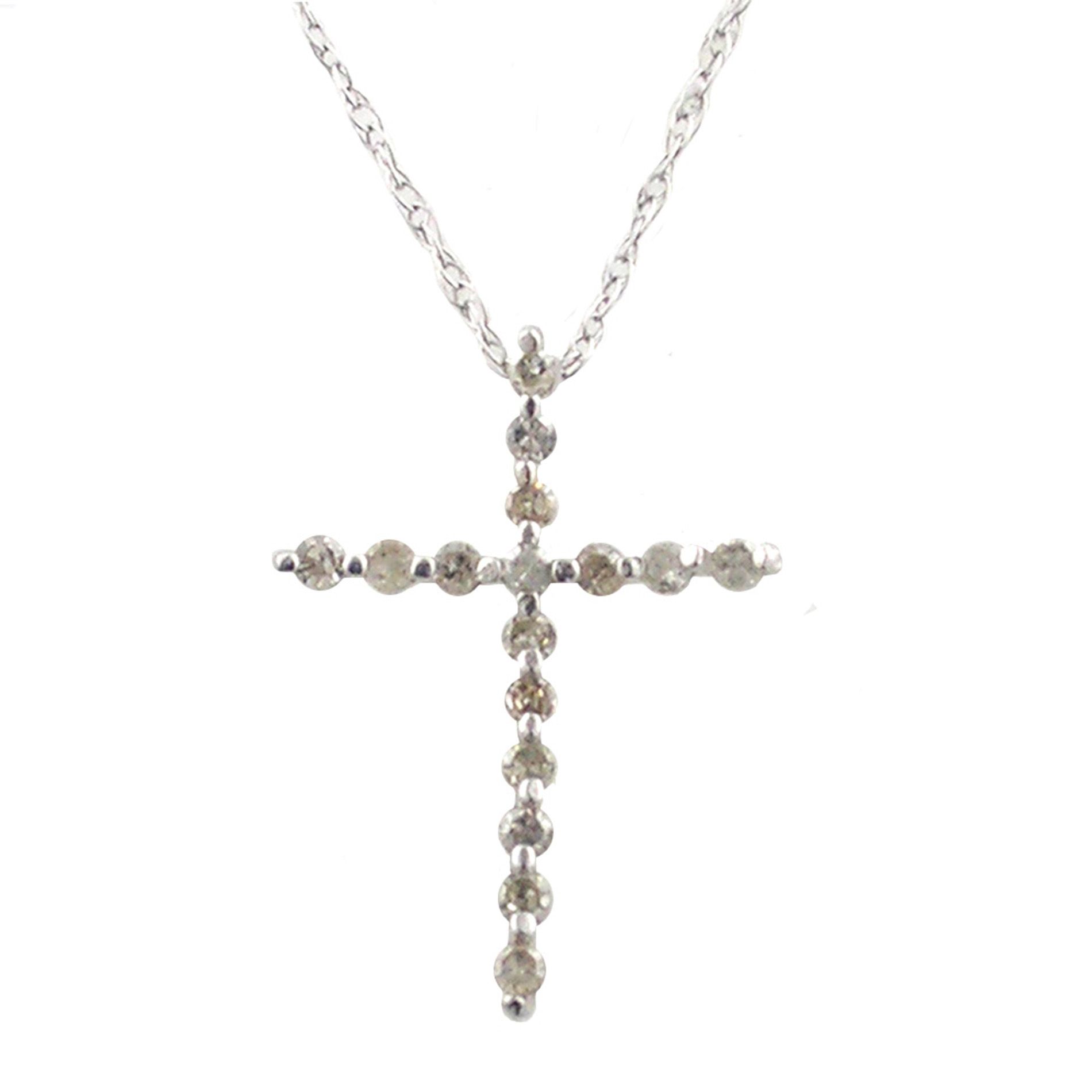 1/4 cttw Diamond Cross Pendant. 10k White Gold