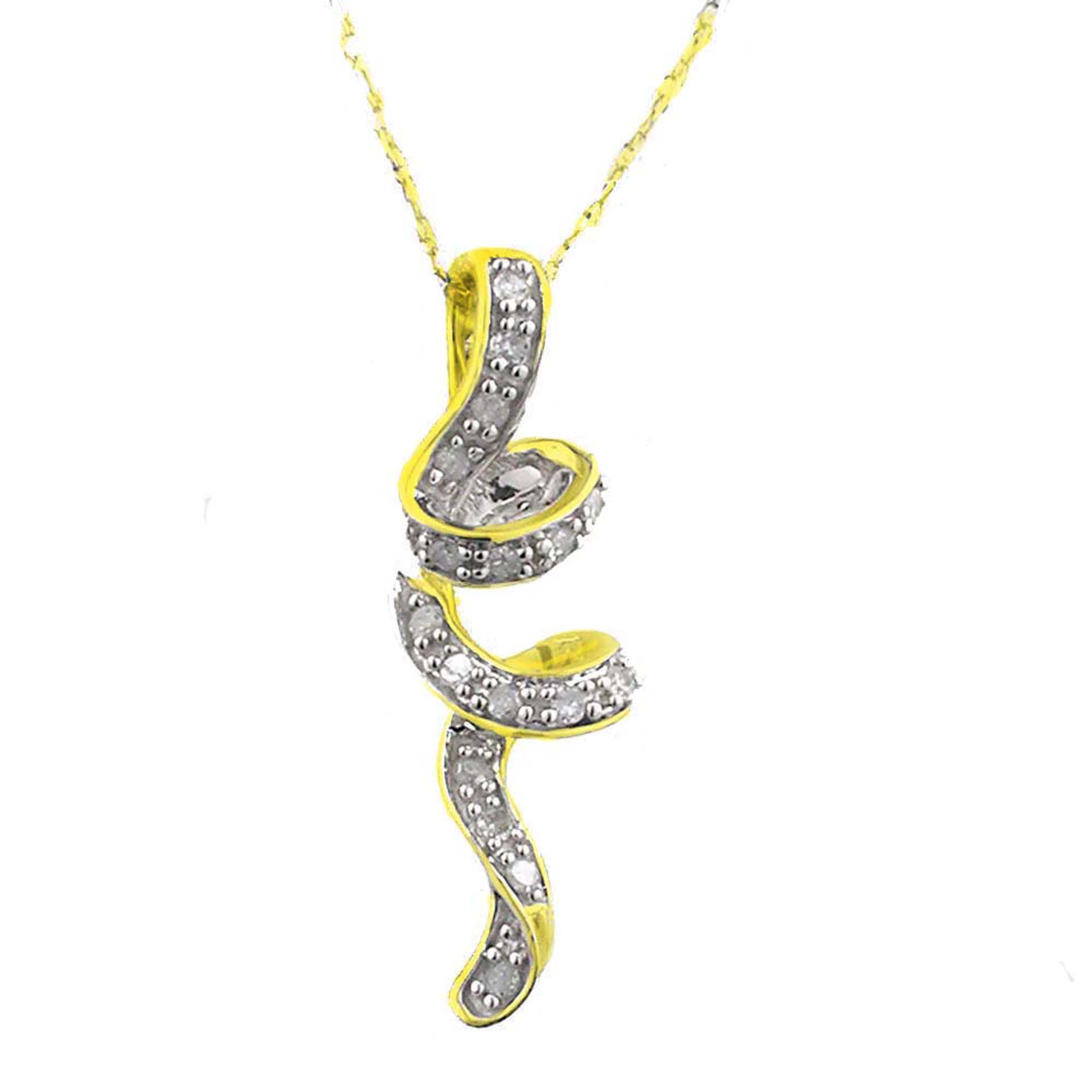 Diamond Accent Swirl Pendant. 10k Yellow Gold