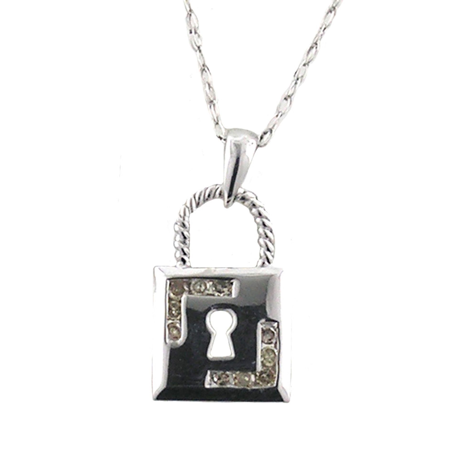 Diamond Accent Lock Pendant in 10k White Gold