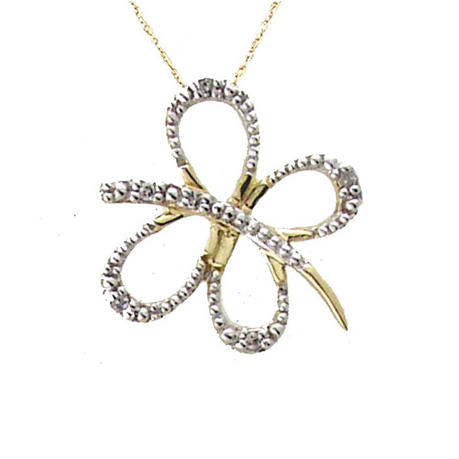 Diamond Accent Butterfly Pendant. 10k Yellow Gold