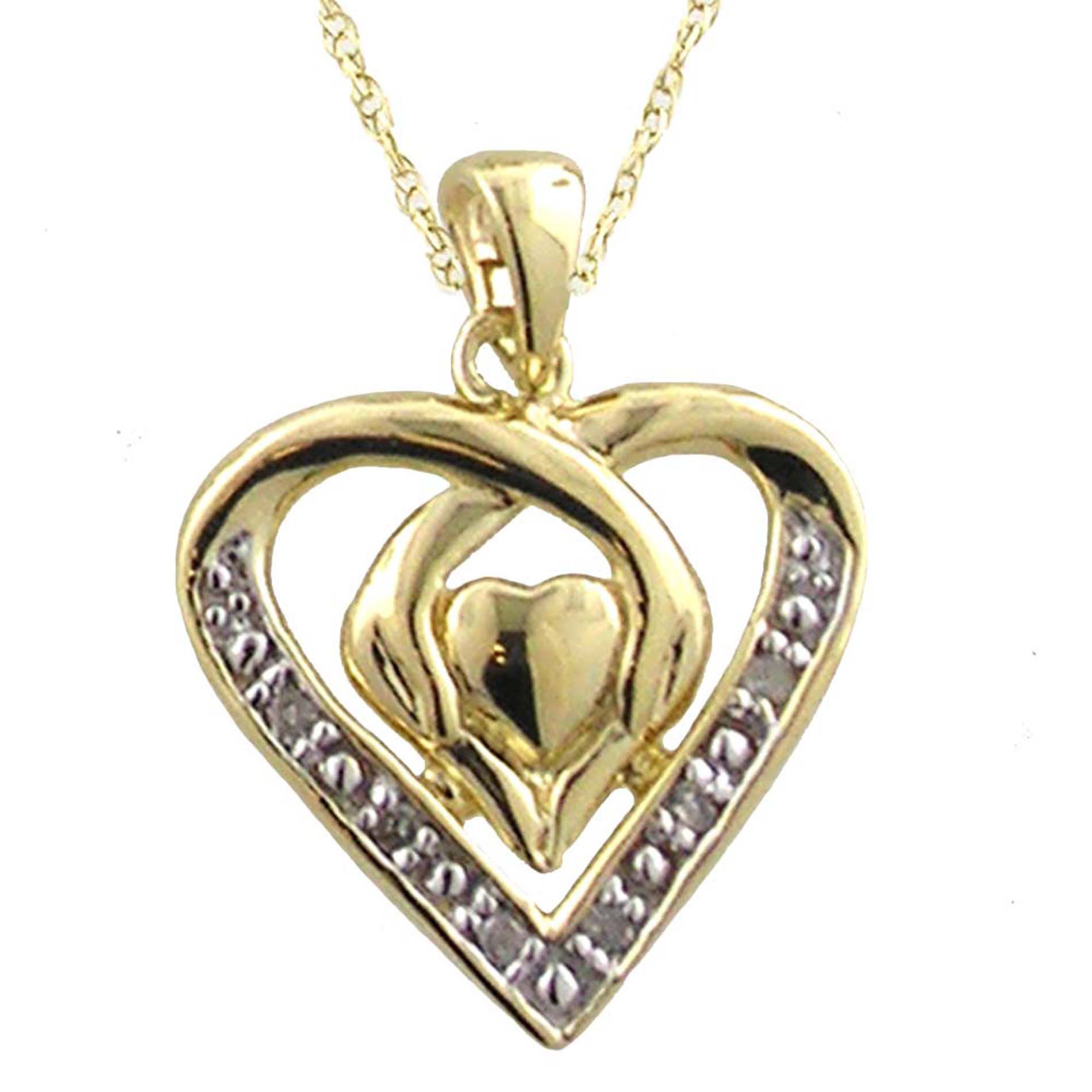 Diamond Accent Double Heart Pendant. 10k Yellow Gold