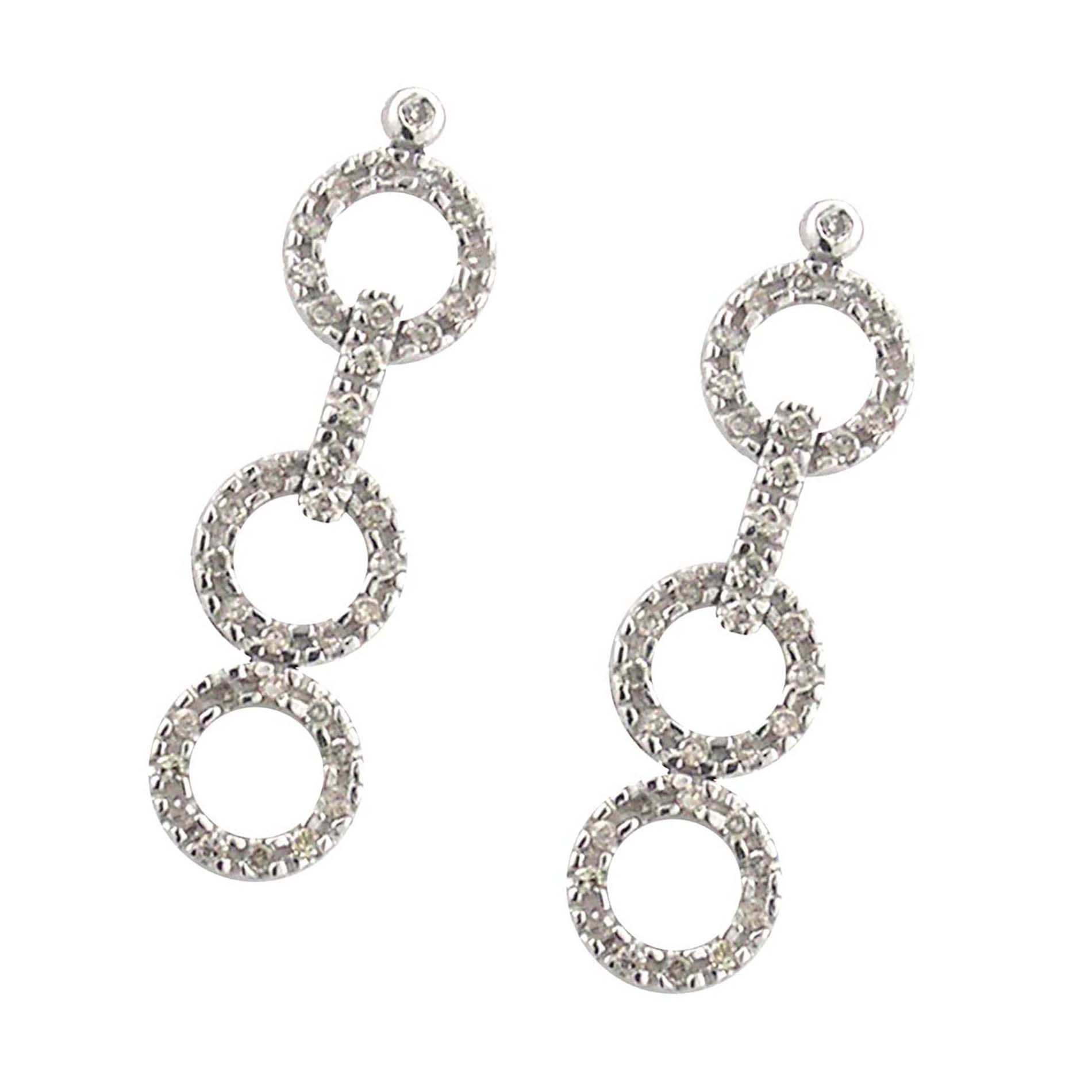 1/2 cttw Diamond 3 Circle Drop Earrings. 10k White Gold
