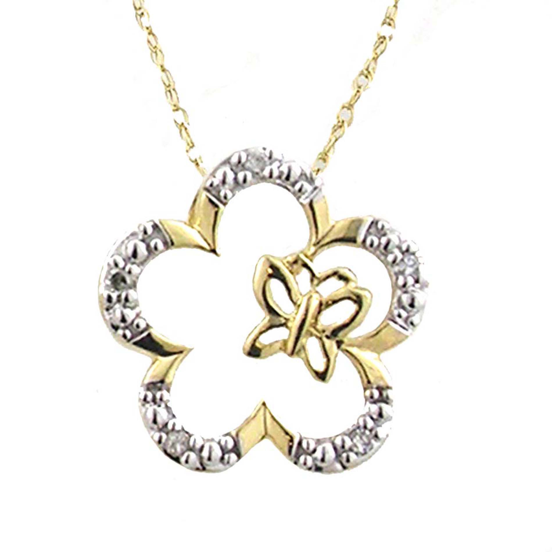 Diamond Accent Heart and Butterfly Pendant. 10k Yellow Gold