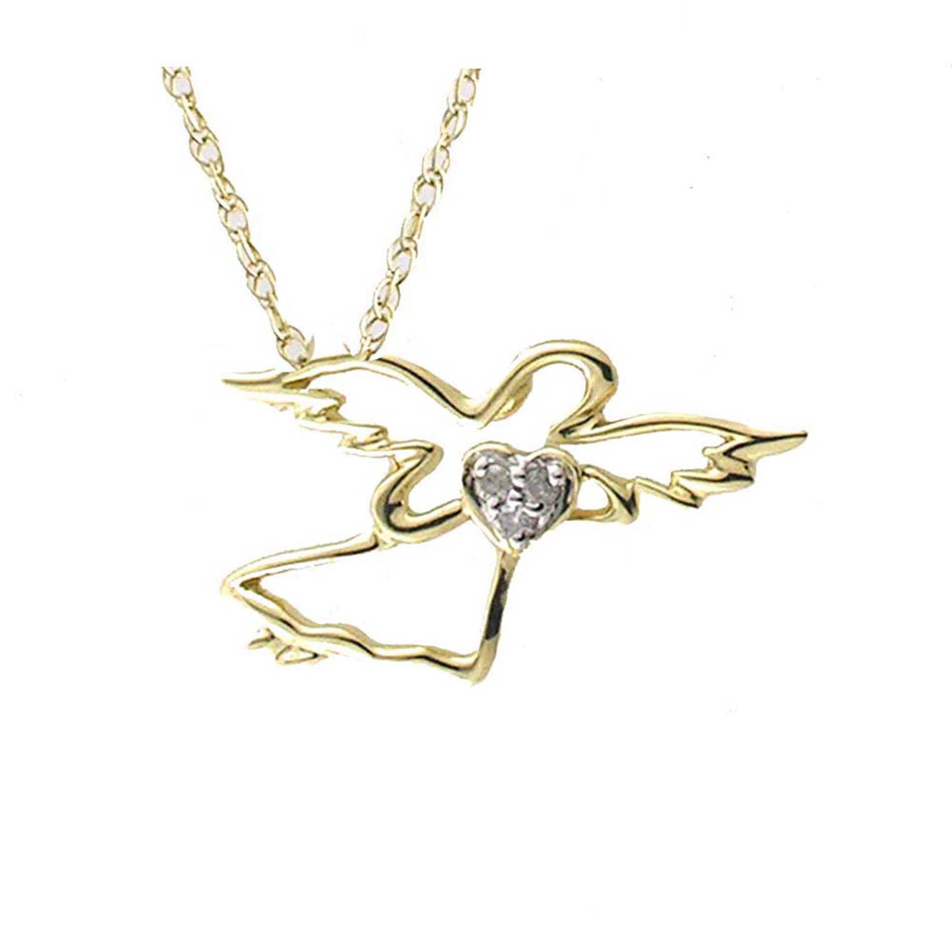Diamond Accent Angel Pendant. 10k Yellow Gold