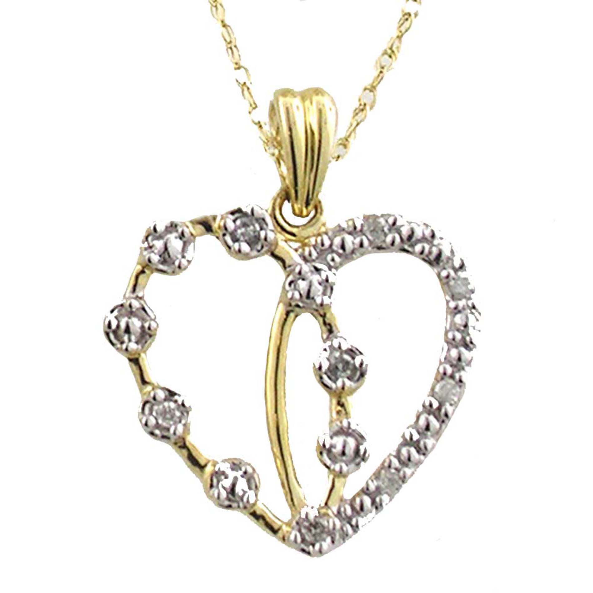 Diamond Accent Heart Pendant. 10k Yellow Gold