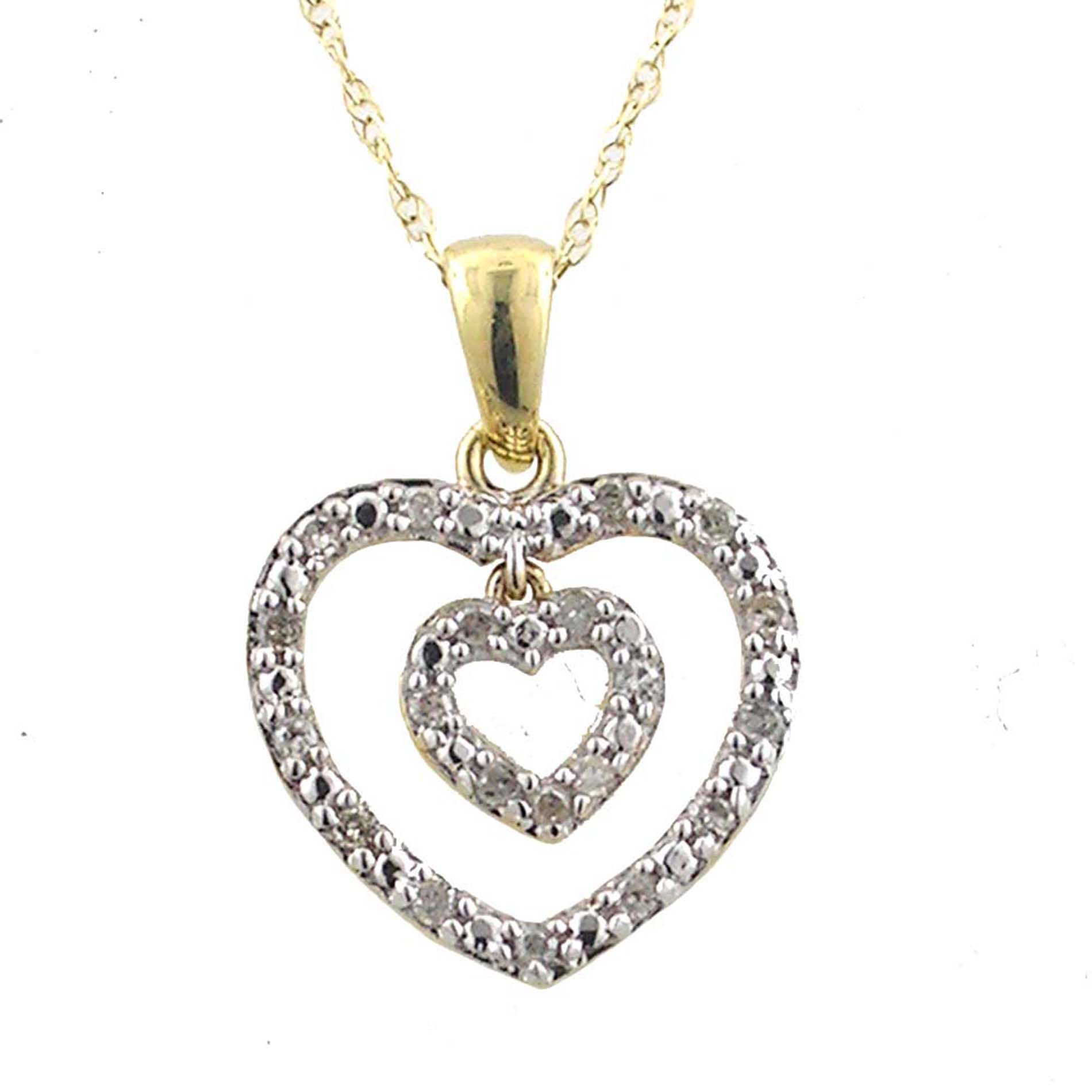 .12 cttw Diamond Double Heart Pendant. 10k Yellow Gold