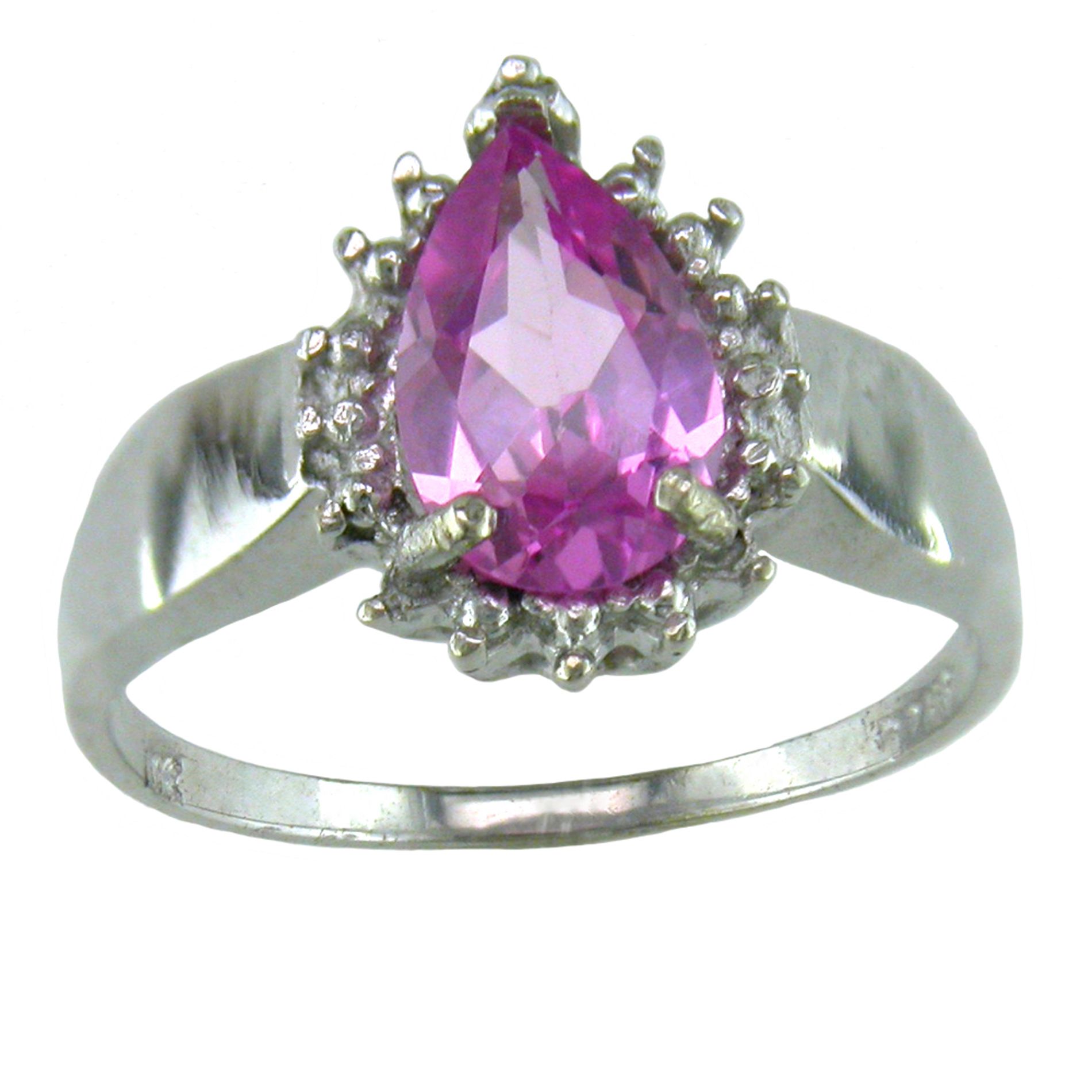 10K .005cttw Diamond and Created Pink Sapphire 9x6MM Pear Shaped Ring In White