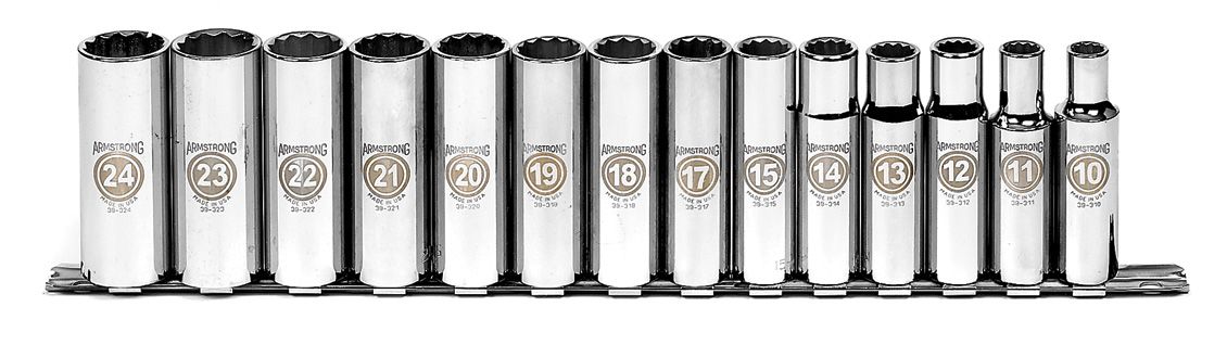 Armstrong Tools 15 pc. 12 pt. Deep 1/2 in. dr. Socket Set includes Socket Bar 16-835 and 20 So