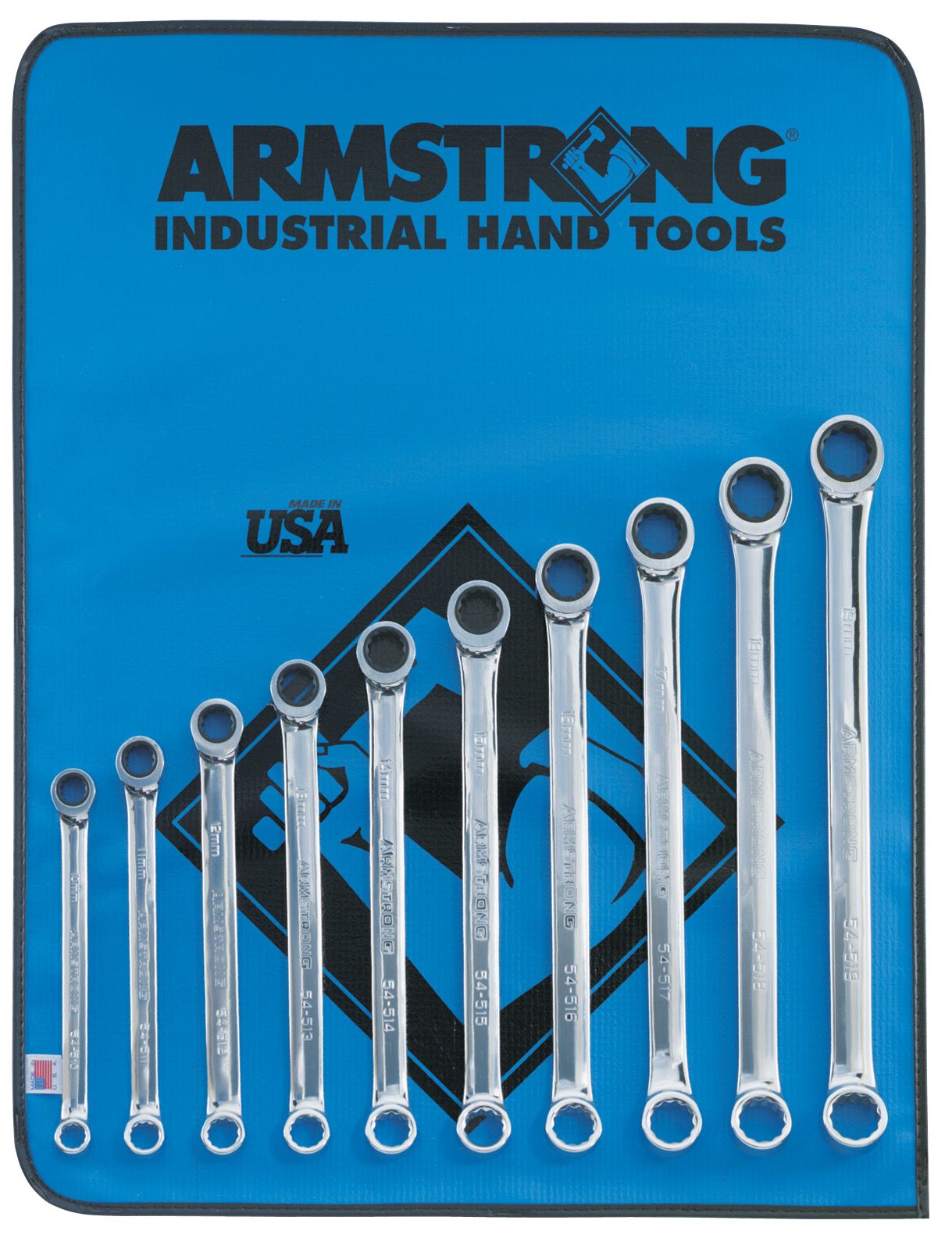 Armstrong 10 pc. 12 pt. Full Polish Ratcheting Wrench Set in Vinyl Roll Pouch