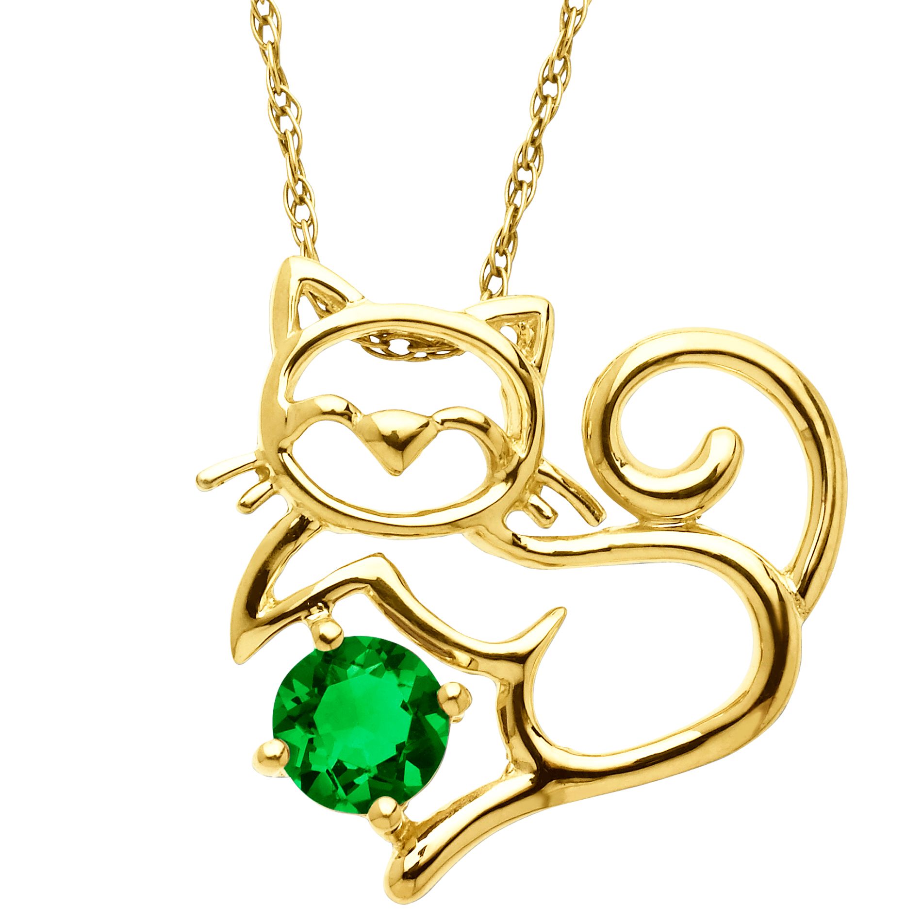 Lab-created Emerald Cat Pendant. 10K Yellow Gold - Jewelry ...