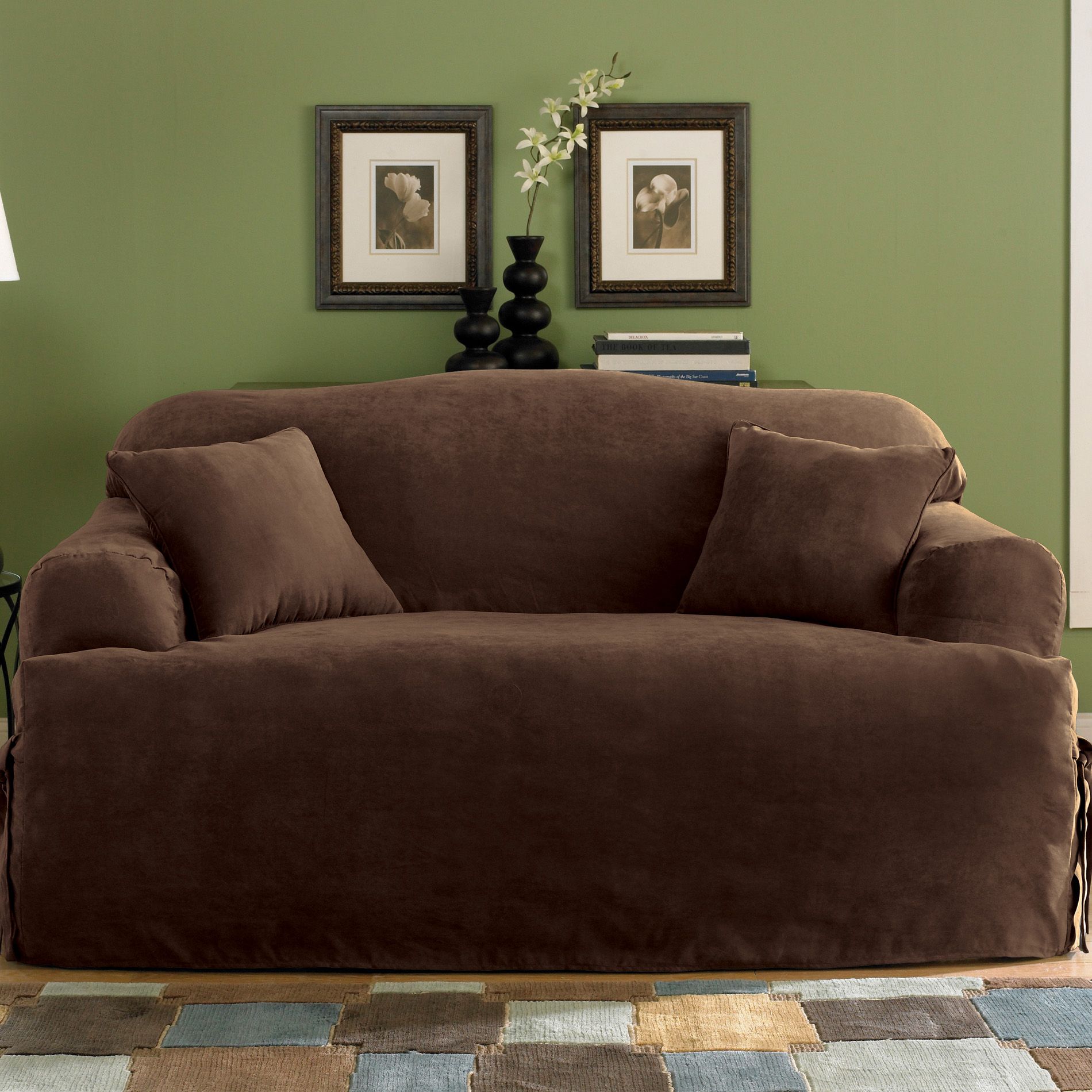 Sure Fit Soft Suede Chocolate T-Cushion Sofa Slipcover
