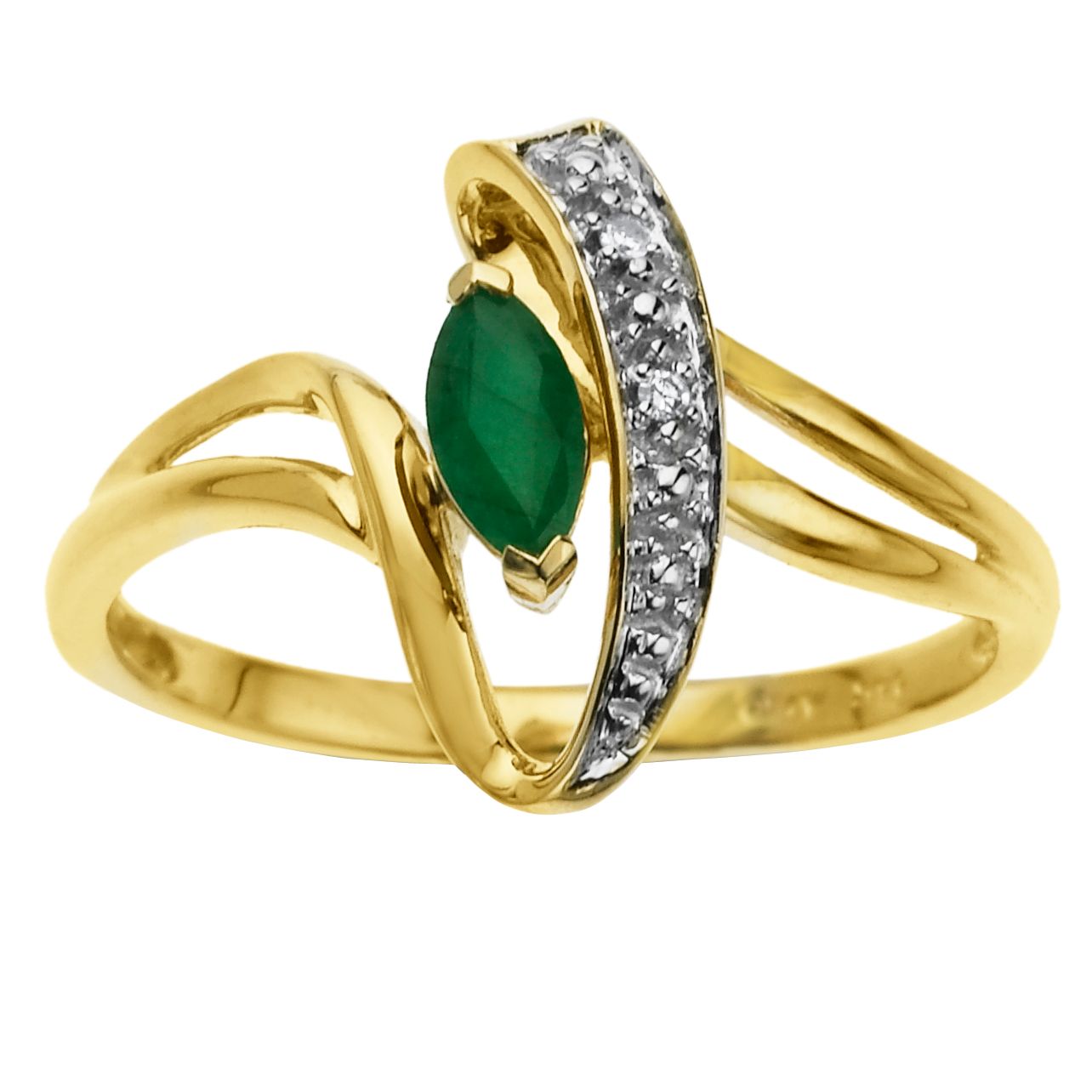 Created Emerald and Diamond Ring. 10K Yellow Gold