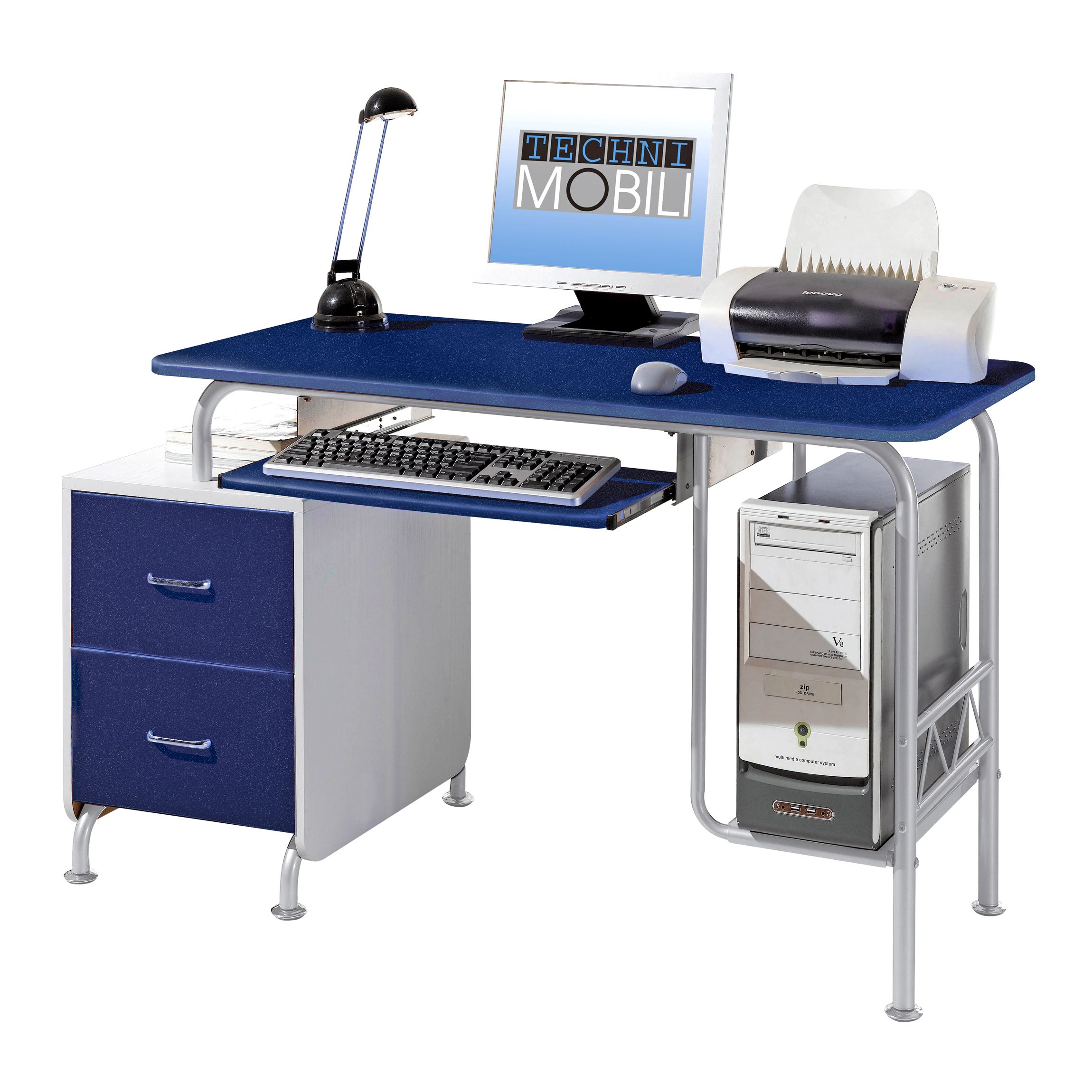 Techni Mobili Contempo 52 W Teen Computer Desk With Drawers Blue