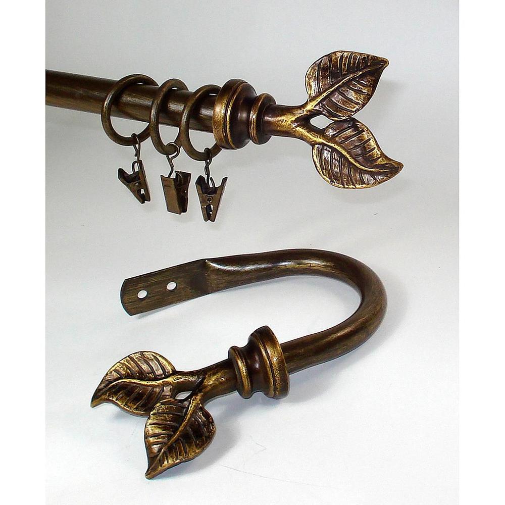 BCL 58LF48, Leaf Curtain Rod, Antique Gold Finish, 48 in. to 86 in.