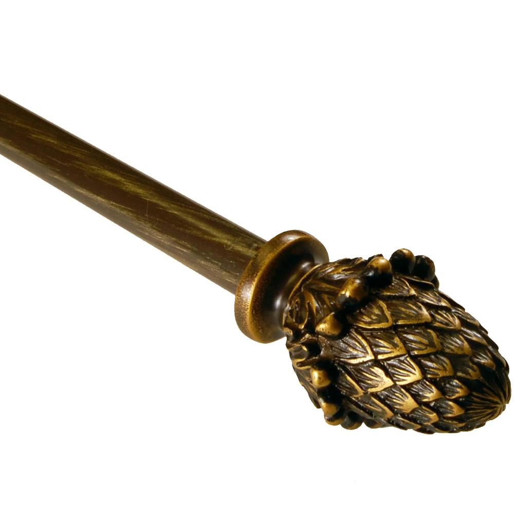 BCL 58CN86, Pine Cone Curtain Rod, Antique Gold Finish, 86 in. to 120 in.