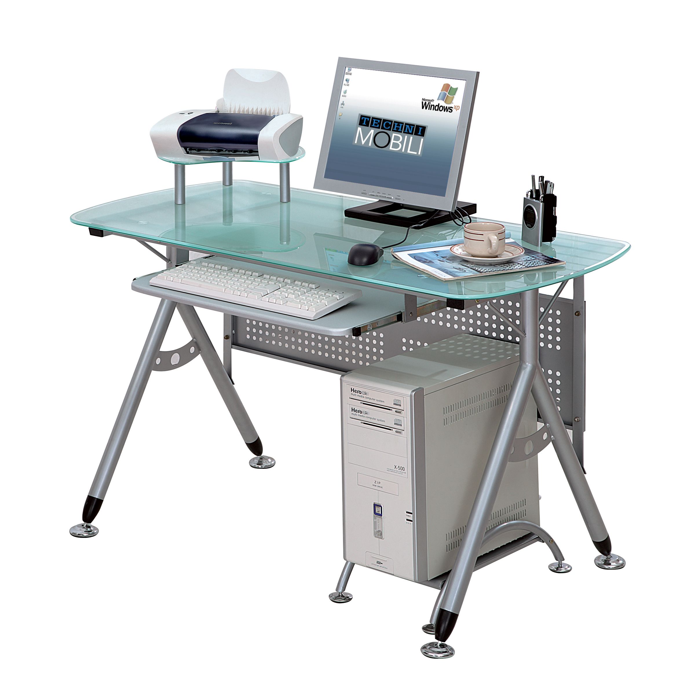Techni Mobili Samoa Frosted Glass Top Computer Station Home