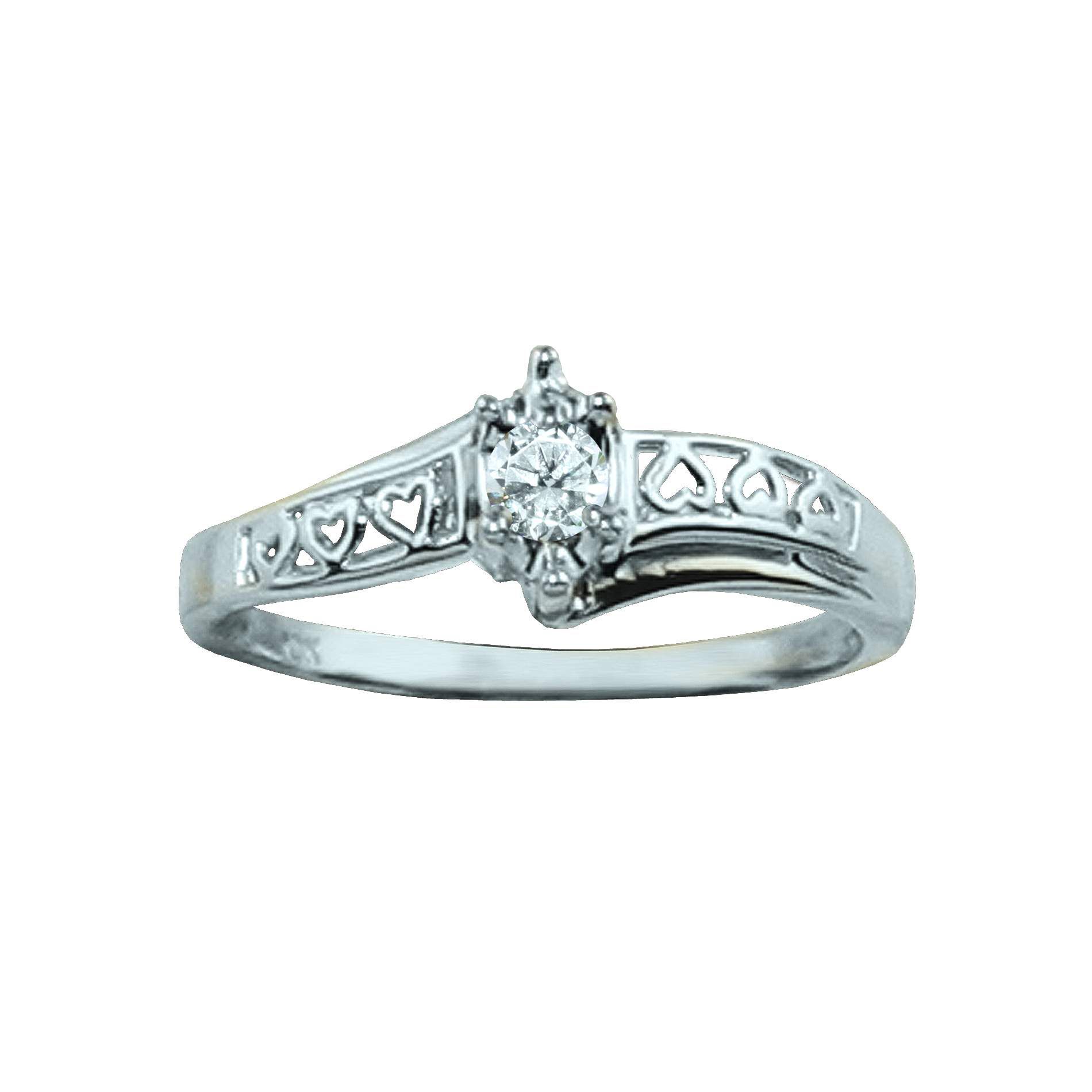 1/20 cttw Diamond Filigree Heart Promise Ring 10K White Gold.