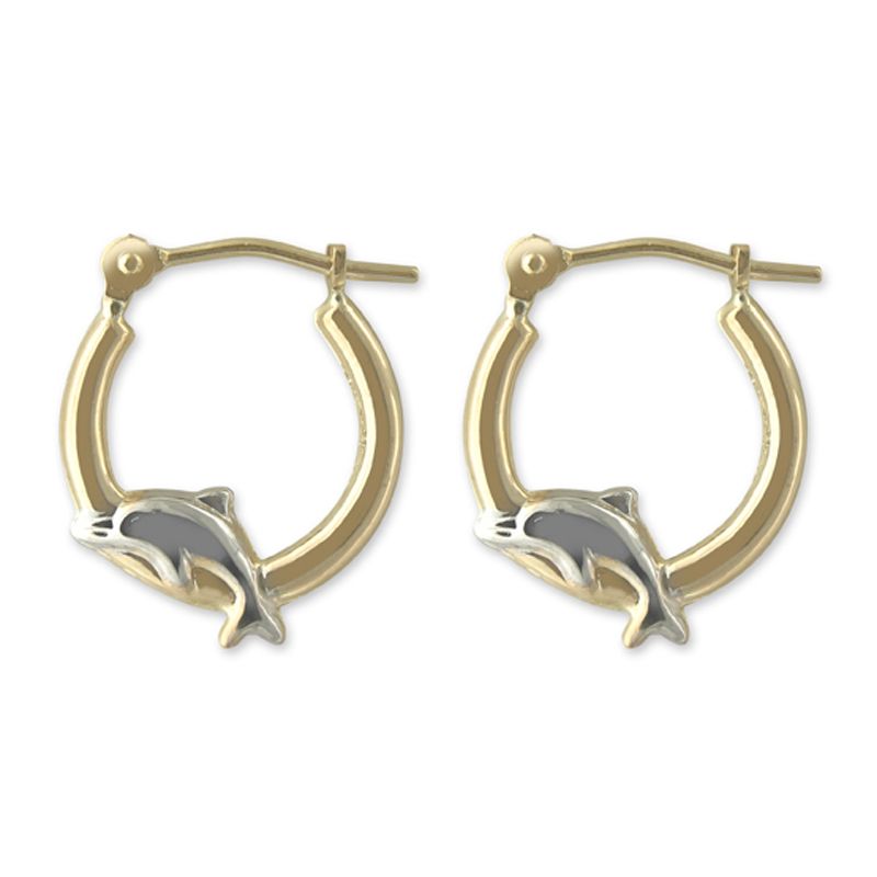 14k Two-Tone Small Dolphin Hoop Earrings, Yellow 14k Two-Tone Small Dolphin Hoop Earrings, Yellow