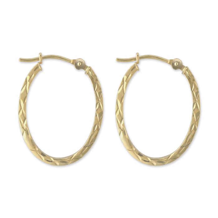 14k Yellow Gold Oval Diamond Cut Hoop Earrings 14k Yellow Gold Oval Diamond Cut Hoop Earrings