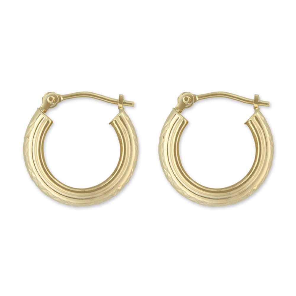 14k Yellow Gold ''X'' Diamond Cut Small Hoop Earrings 14k Yellow Gold ''X'' Diamond Cut Small Hoop Earrings