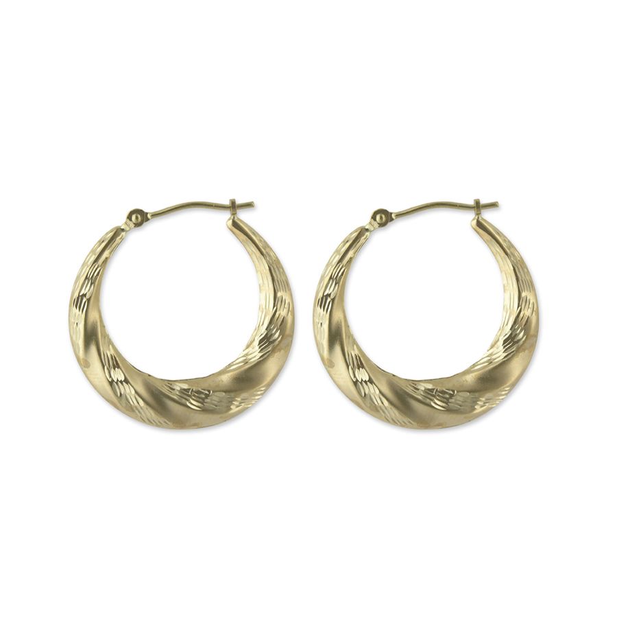 14k Yellow Gold Satin Diamond Cut Fluted Hoop Earrings 14k Yellow Gold Satin Diamond Cut Fluted Hoop Earrings