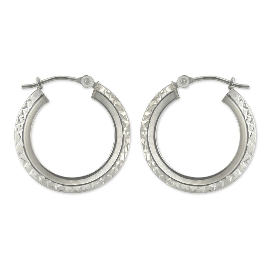 14k White Gold Angle Diamond Cut Hoop Earrings, Yellow 14k White Gold Angle Diamond Cut Hoop Earrings, Yellow