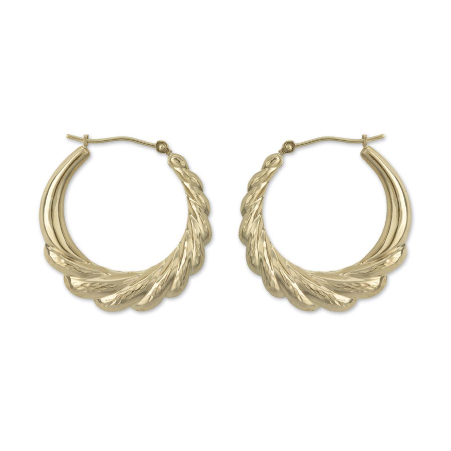 14k Yellow Gold Diamond Cut Fluted Hoop Earrings 14k Yellow Gold Diamond Cut Fluted Hoop Earrings