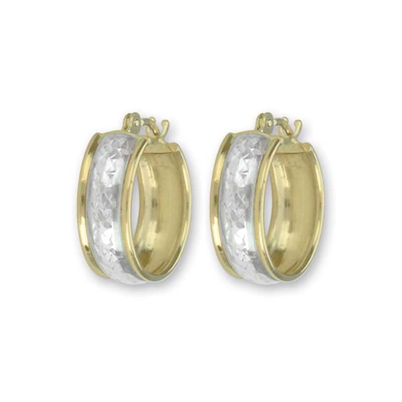 14k Yellow Gold and Rhodium Wedding Band Hoop Earrings 14k Yellow Gold and Rhodium Wedding Band Hoop Earrings