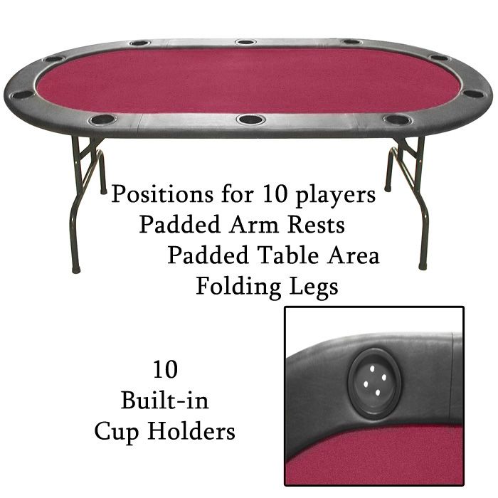 Trademark Full Size Texas Holdem Burgundy Felt Poker Table 83 x 44