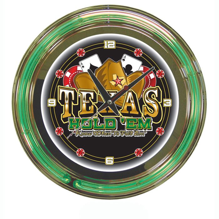 Trademark Texas Hold 'em Neon Clock - 14 inch Diameter