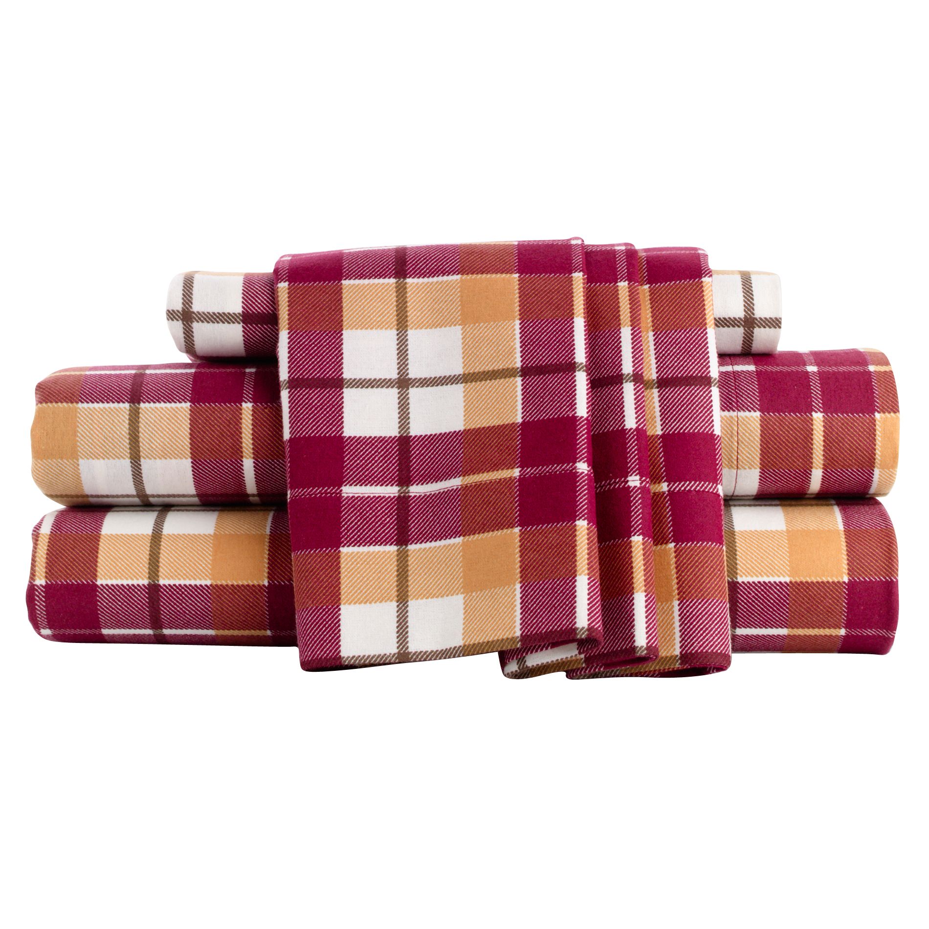 Essential Home Burgundy and Spice Plaid Flannel Sheet Set