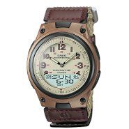 Casio Mens Calendar Day/Date Watch with Round Tan Dial and Brown
