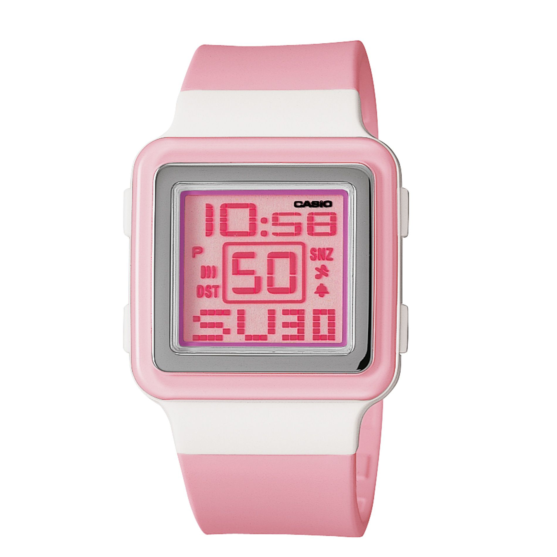 Casio Ladies Calendar Day/Date Watch w/Square ST/White Case, Pink Dial