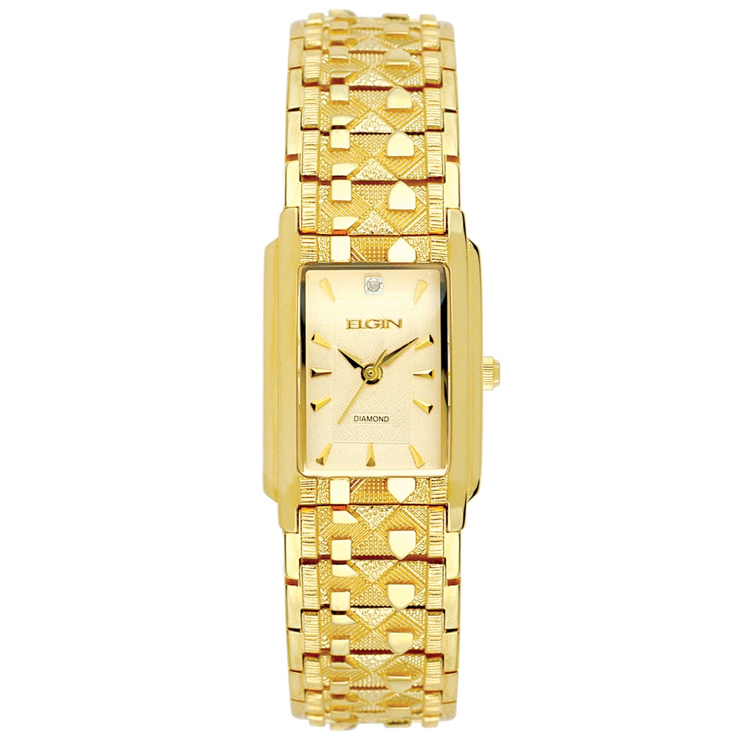 Elgin Ladies Watch with Square Champagne Dial and Goldtone Link Band ...