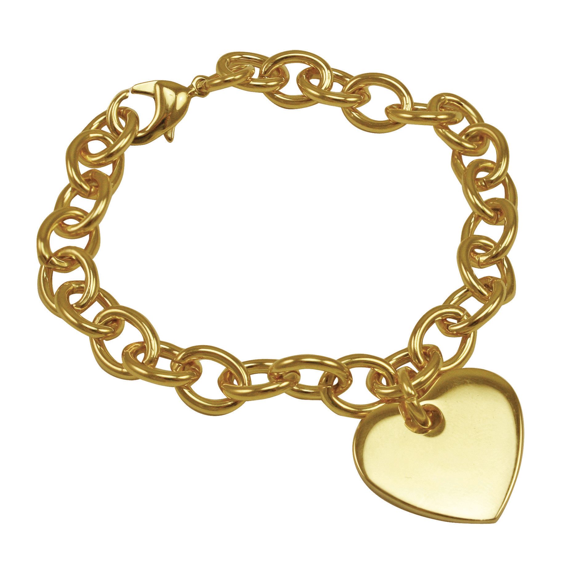 18K Gold over Stainless 7.5 inch Heart Tag Bracelet, Yellow 18K Gold over Stainless 7.5 inch Heart Tag Bracelet, Yellow