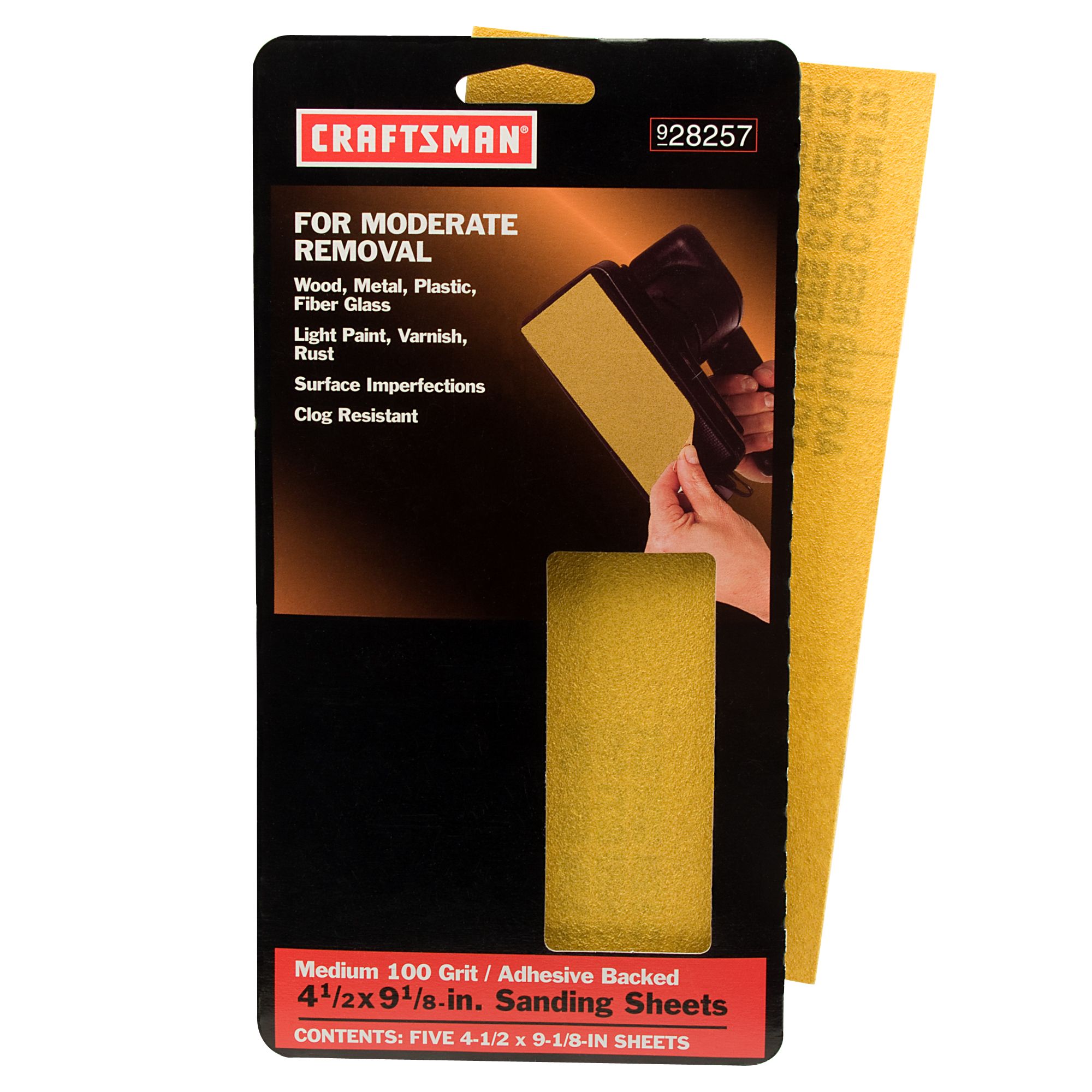 Craftsman 41/2 x 91/8 in. 100 Grit Adhesive Sanding Sheets, 5 pk