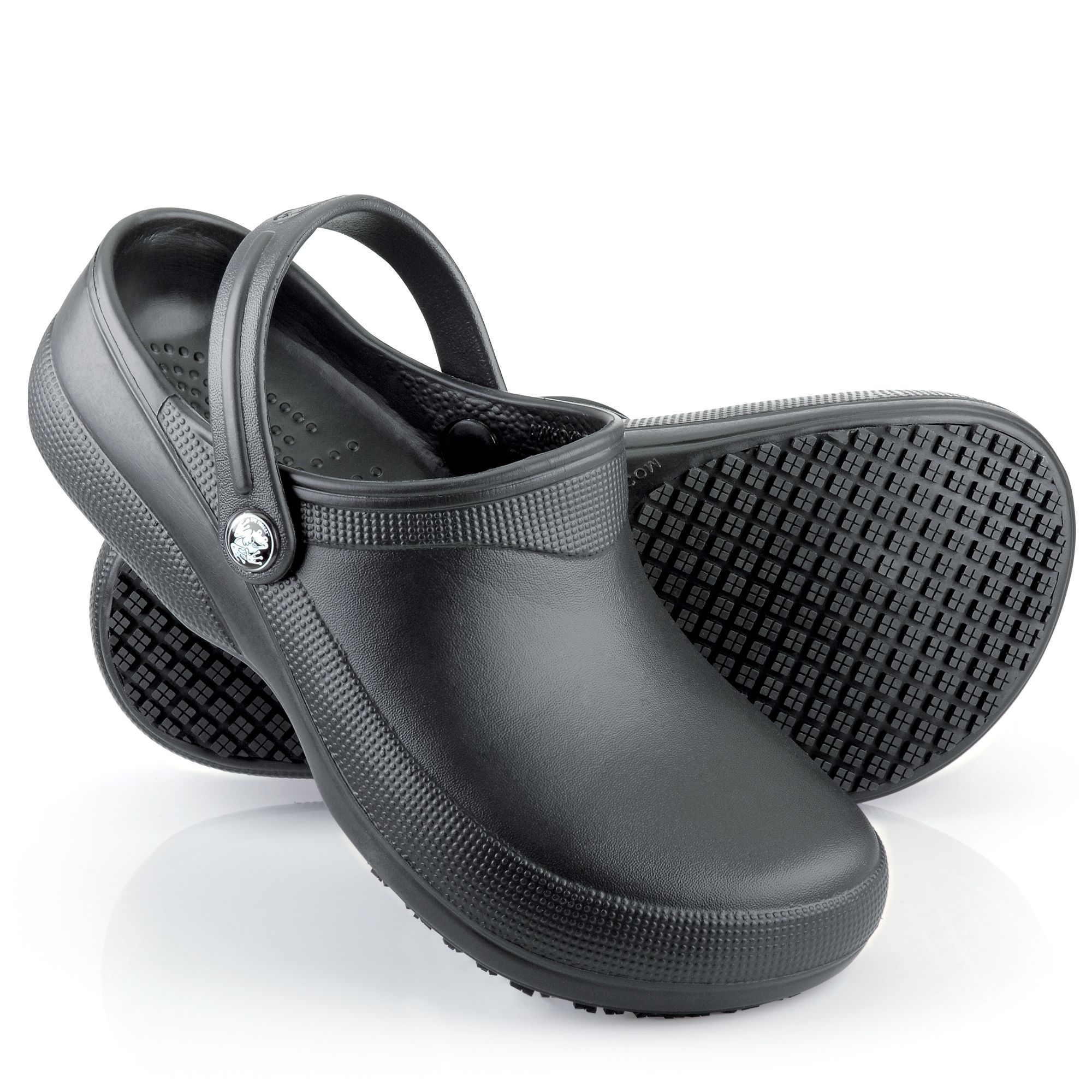 Black, slip-resistant, waterproof clogs 