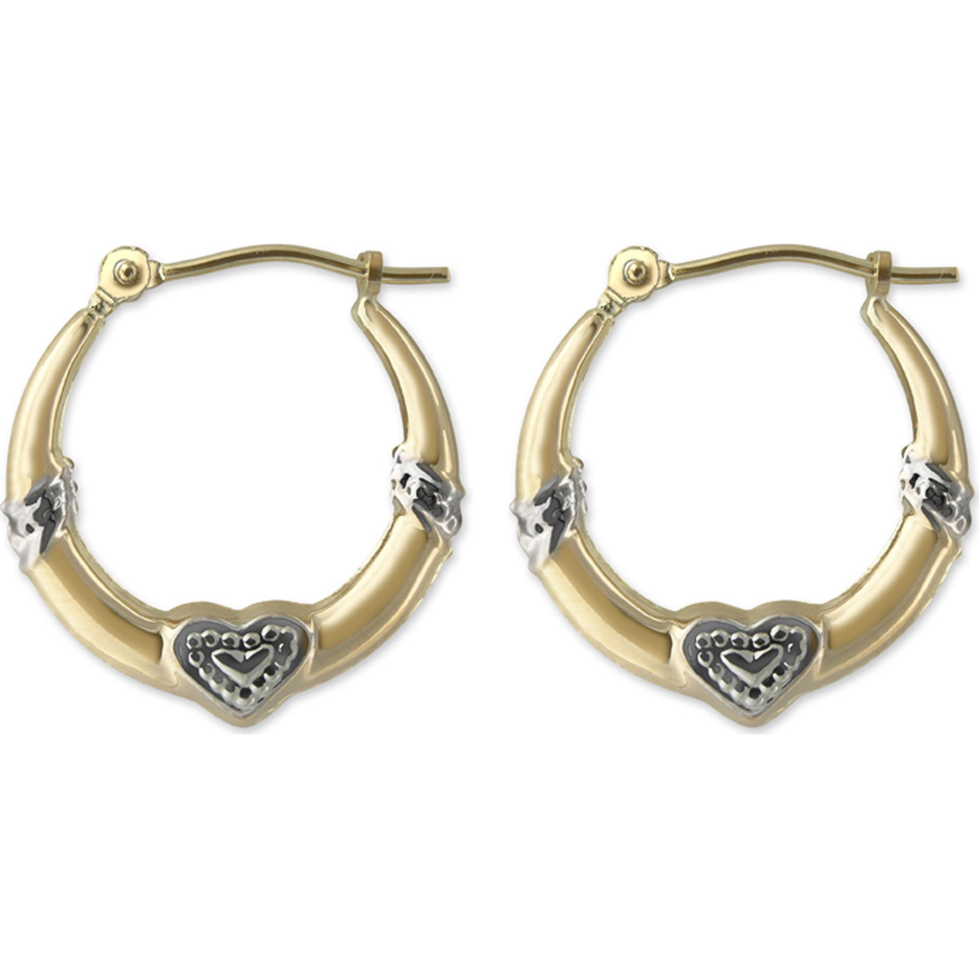 14k Yellow Gold Heart Stamp Design Hoop Earrings 14k Yellow Gold Heart Stamp Design Hoop Earrings