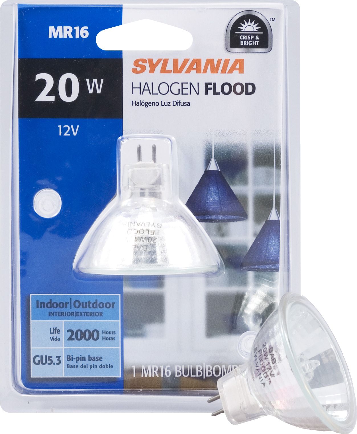 Sylvania Halogen Reflector Flood Lamp MR16-Bipin Base 120V Light Bulb 20W- Single Bulb