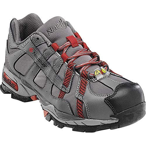 Nautilus Safety Footwear Women's Work Shoes Steel Toe Athletic Grey/Red 01356
